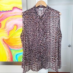 TAHARI Ruffle Neck Sheer Sleeveless Blouse